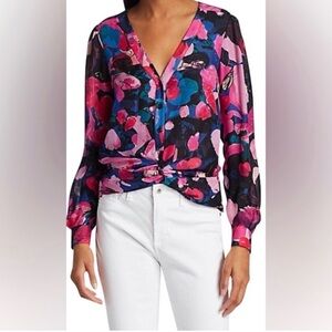 Parker Julia Peony Dreams Blouse Top Silk Blend Size S Office Cocktails